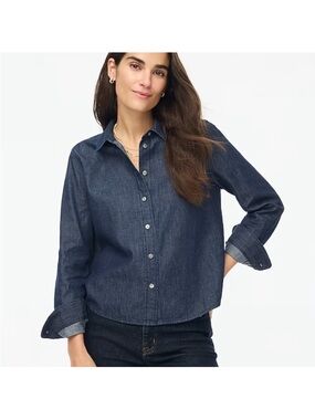 J.Crew Cropped Dark Wash Denim Shirt Size M | Classic Capsule Staple